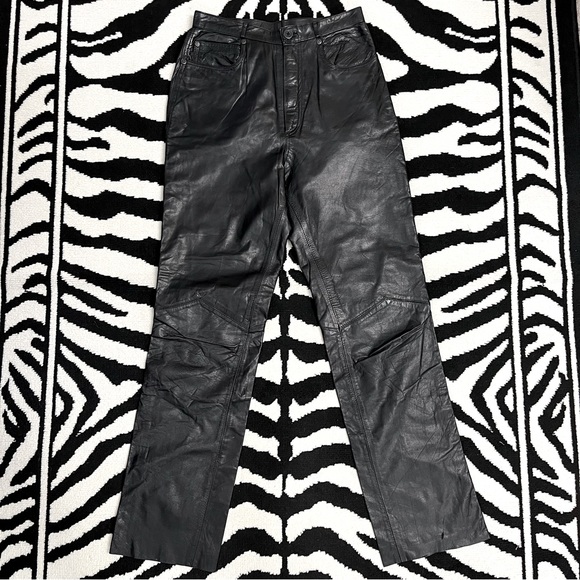 Vintage Black Leather High Waisted Straight Leg  Pants Size Medium - Picture 5 of 12